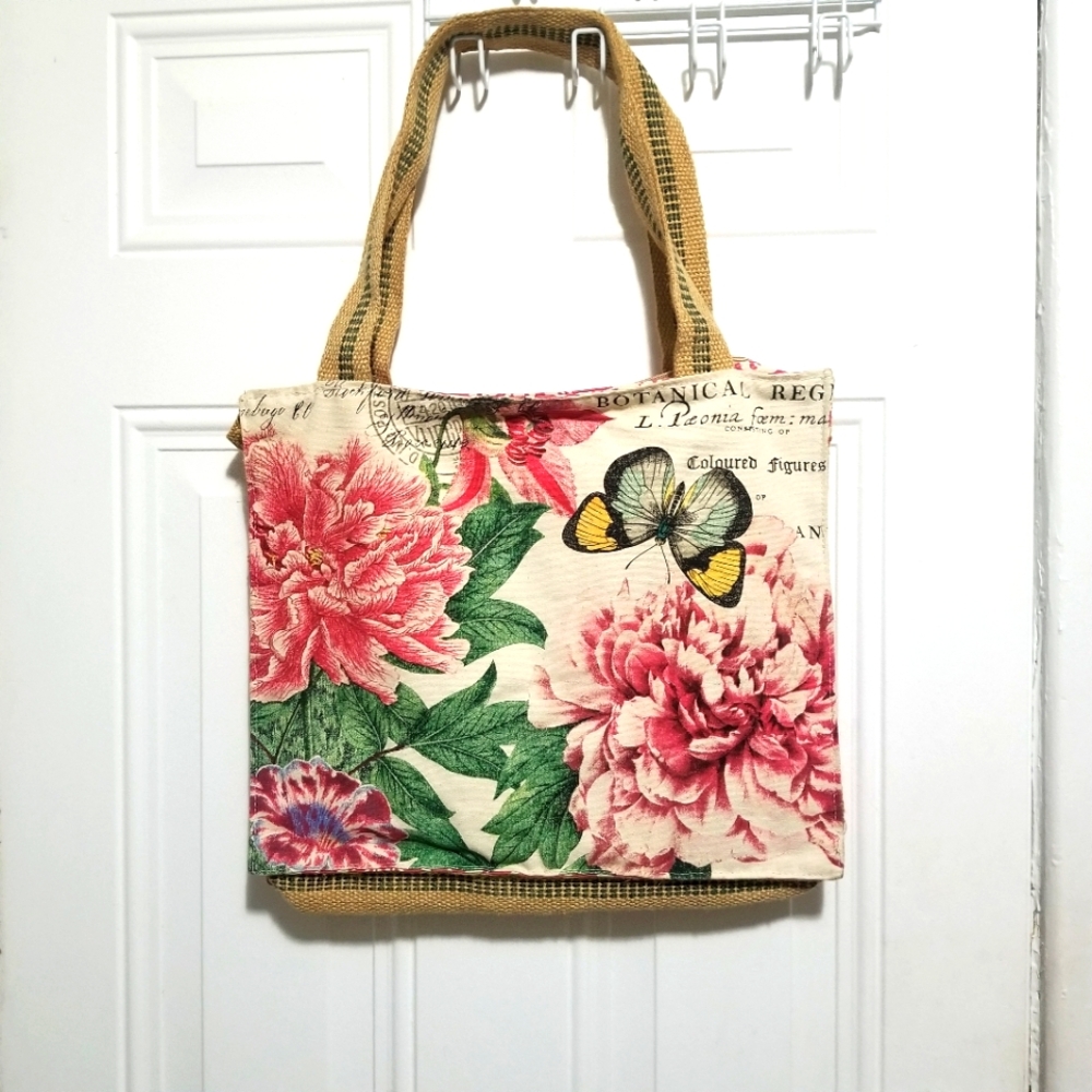 🆕️ Michael Design Works Peony Eco Bag Botanical Print. 16¾" x 13¾".